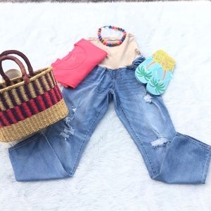 ✔️Indigo Blue Denim Distressed Maternity Jeans